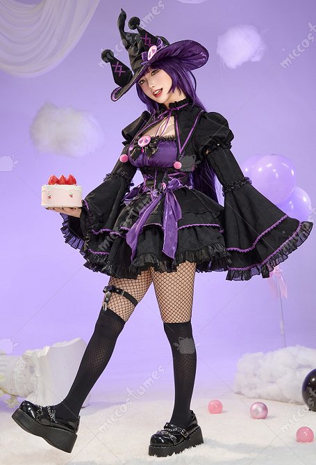 Anime Muñeca Derivada Halloween Bruja Disfraz Set Gothic Lolita Vestido con Capa y Sombrero