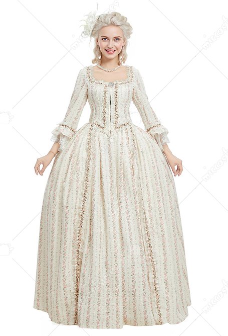 Marie Antoinette Cosplay Costume Ensemble floral robe de bal victorienne rococo avec haut et jupe et broche