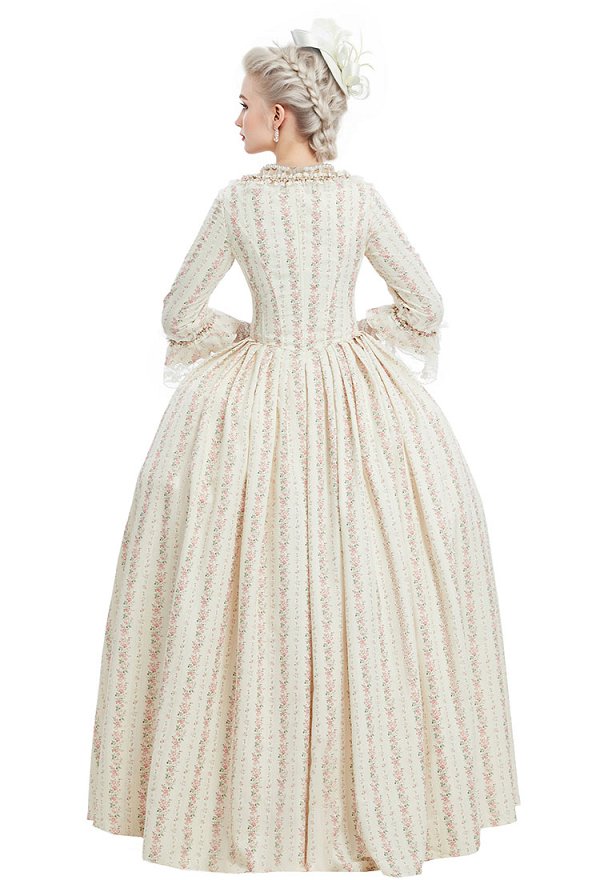 Marie Antoinette Cosplay Costume Floral Suit Rococo Victorian Ball Gown Top and Skirt with Brooch