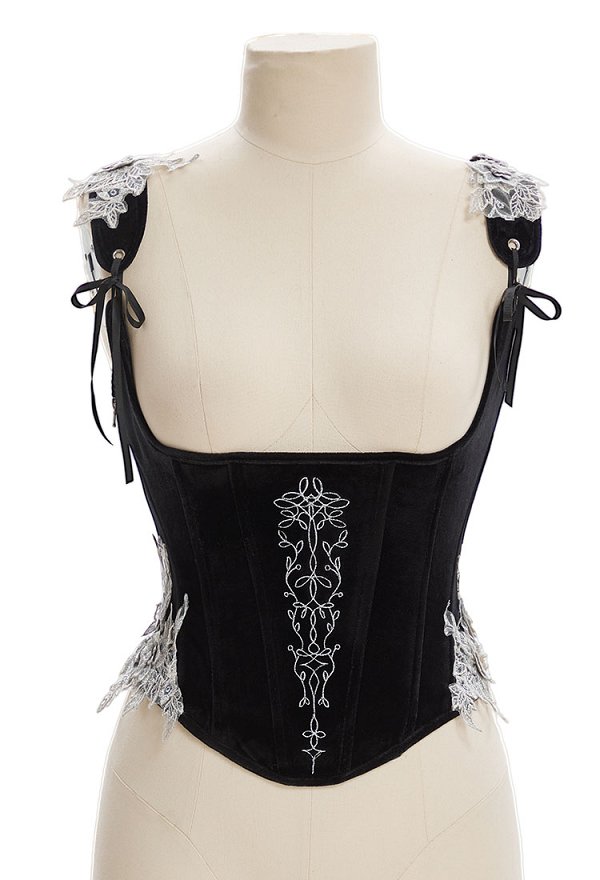 Corset serré brodé Renaissance style médiéval rétro elfe