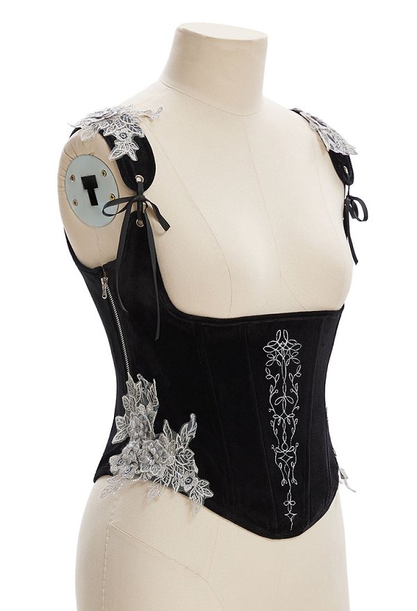 Corset serré brodé Renaissance style médiéval rétro elfe