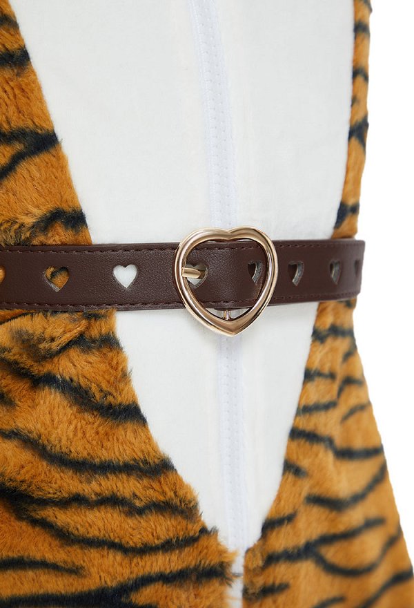 Combinaison sexy en peluche pour la maison avec capuche en fourrure imprimé tigre queue et ceinture