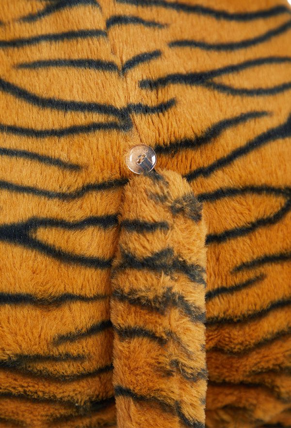 Combinaison sexy en peluche pour la maison avec capuche en fourrure imprimé tigre queue et ceinture