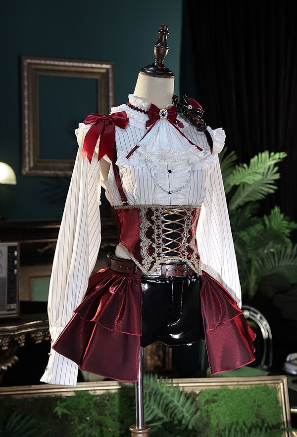 Ikezaki Misa Erotic Boy Bartoli Cosplay Costume Shirt and Shorts with Girdle and Skirt Train