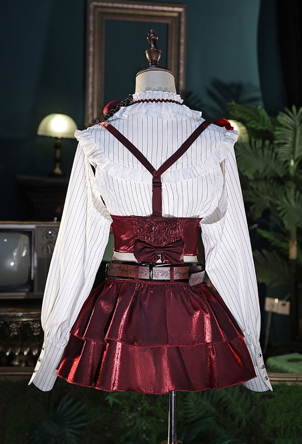 Ikezaki Misa Erotic Boy Bartoli Cosplay Costume Shirt and Shorts with Girdle and Skirt Train