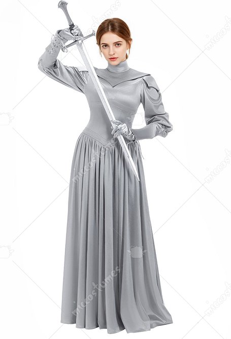 Medieval Elegante vestido de guerrera con guantes y guanteletes