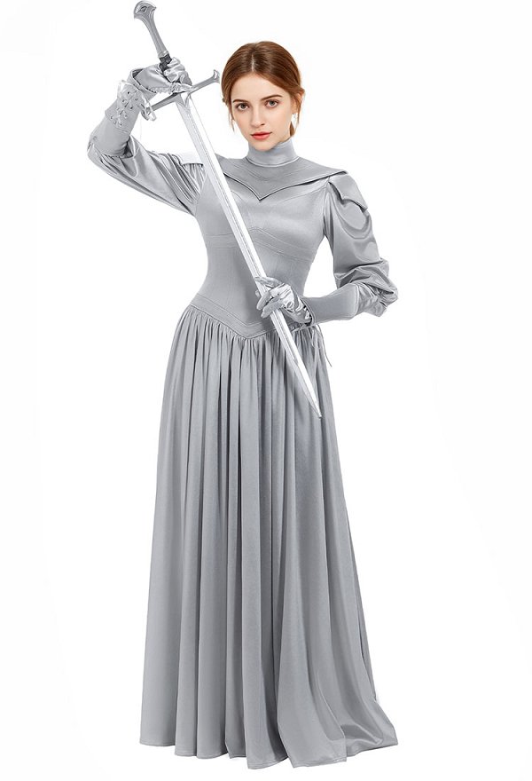 Medieval Elegante vestido de guerrera con guantes y guanteletes