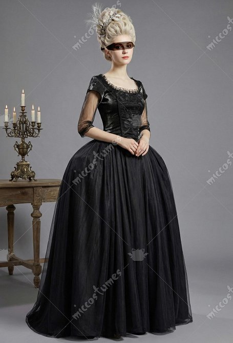 Vintage Marie Antoinette Queen Cosplay Disfraz Top y falda elástica con máscara para los ojos