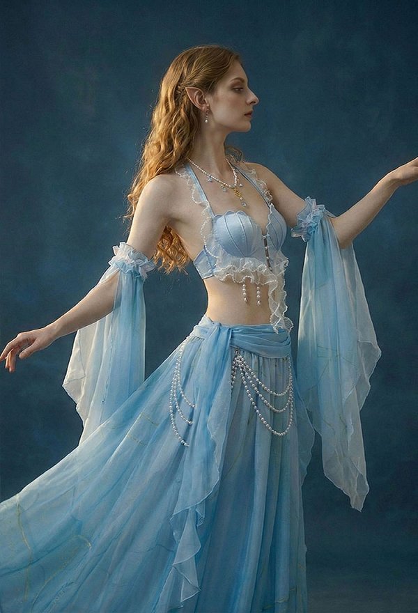 Daizbella Traje medieval renacentista Disfraz de sirena Top y falda con mangas y cadena en la cintura Daizbella Traje medieval renacentista Disfraz de sirena Top y falda con mangas y cadena en la cintura