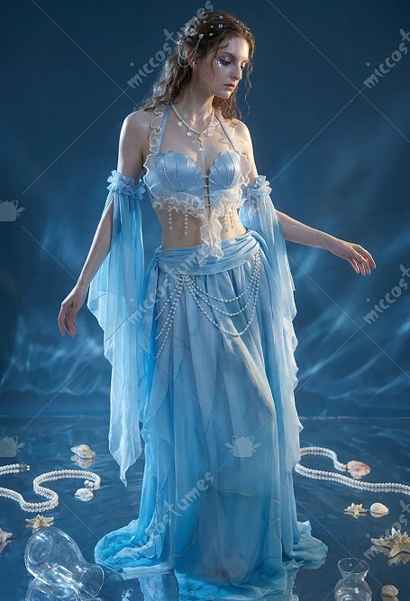 Daizbella Traje medieval renacentista Disfraz de sirena Top y falda con mangas y cadena en la cintura