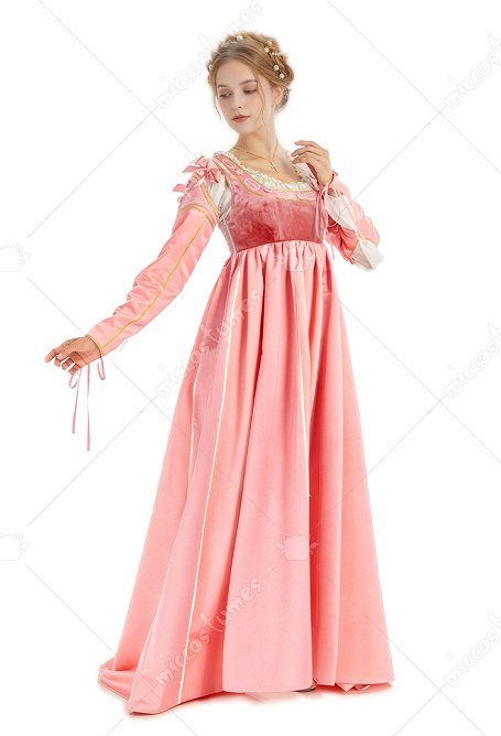 Estilo renacentista Disfraz de Cosplay Borgias Vintage Rosa Vestido con Forro