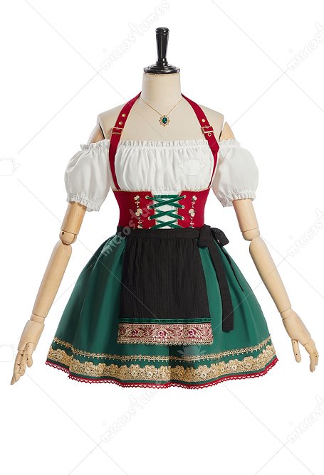 Traje típico alemán para el Oktoberfest vestido corto dirndl con delantal