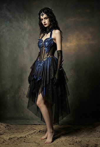 Daizbella Fantasía Medieval Vestido de Dragón Elfo Vestido de Halter Gótico Oscuro Vestido con Guantes y Cola