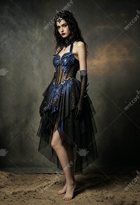 Daizbella Fantasía Medieval Vestido de Dragón Elfo Vestido de Halter Gótico Oscuro Vestido con Guantes y Cola