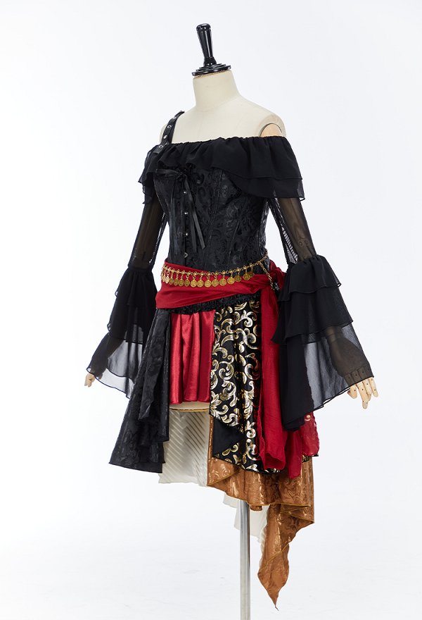 Halloween Female Pirate Outfit Off-the-shoulder Blouse and Irregular Skirt with Belt and Hat