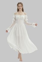 Daizbella Robe médiévale rétro style Renaissance avec épaules dénudées et manches bouffantes
