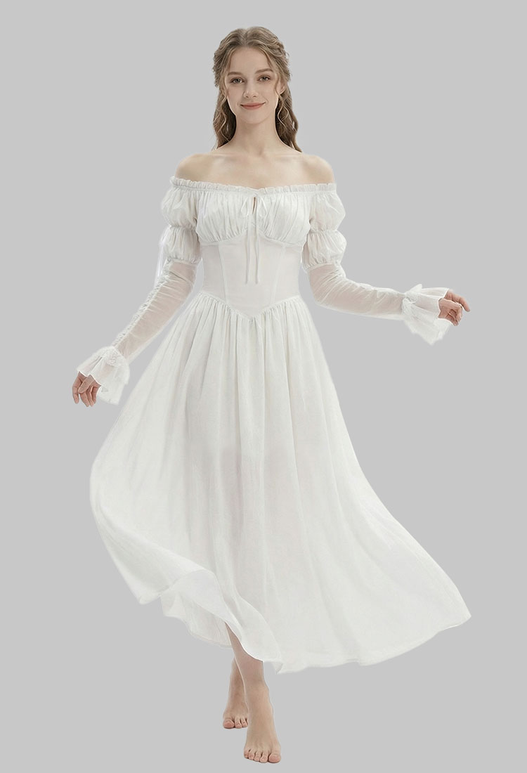 Daizbella Vestido medieval retro estilo renacentista con hombros descubiertos y mangas abullonadas