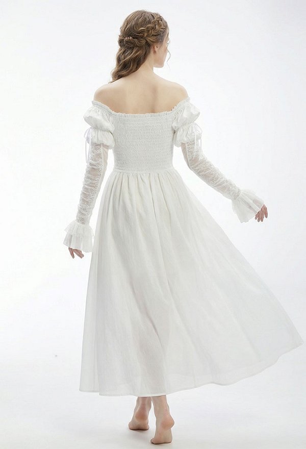 Daizbella Vestido medieval retro estilo renacentista con hombros descubiertos y mangas abullonadas Daizbella Vestido medieval retro estilo renacentista con hombros descubiertos y mangas abullonadas