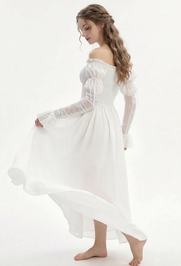 Daizbella Vestido medieval retro estilo renacentista con hombros descubiertos y mangas abullonadas Daizbella Vestido medieval retro estilo renacentista con hombros descubiertos y mangas abullonadas