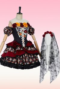 Day of the Dead Sugar Skull Print Floral Dress Set Halloween Zombie Bride Strapless Corset Top and Skirt with Veil