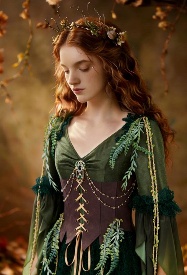 Daizbella Estilo medieval retro Dryad Elf Dress V-neck Vestido irregular con corsé y broche Daizbella Estilo medieval retro Dryad Elf Dress V-neck Vestido irregular con corsé y broche