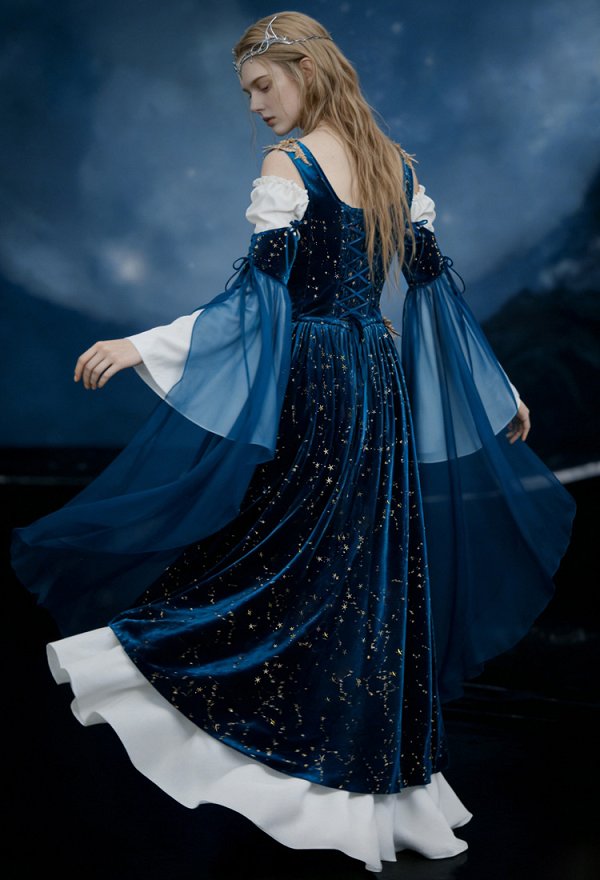 Daizbella Vestido de Terciopelo Azul Estilo Elfo Renacimiento Medieval con Mangas Daizbella Vestido de Terciopelo Azul Estilo Elfo Renacimiento Medieval con Mangas