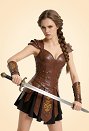 Tenue de gladiatrice romaine antique robe-corset de guerrière avec bracelets et gantelets