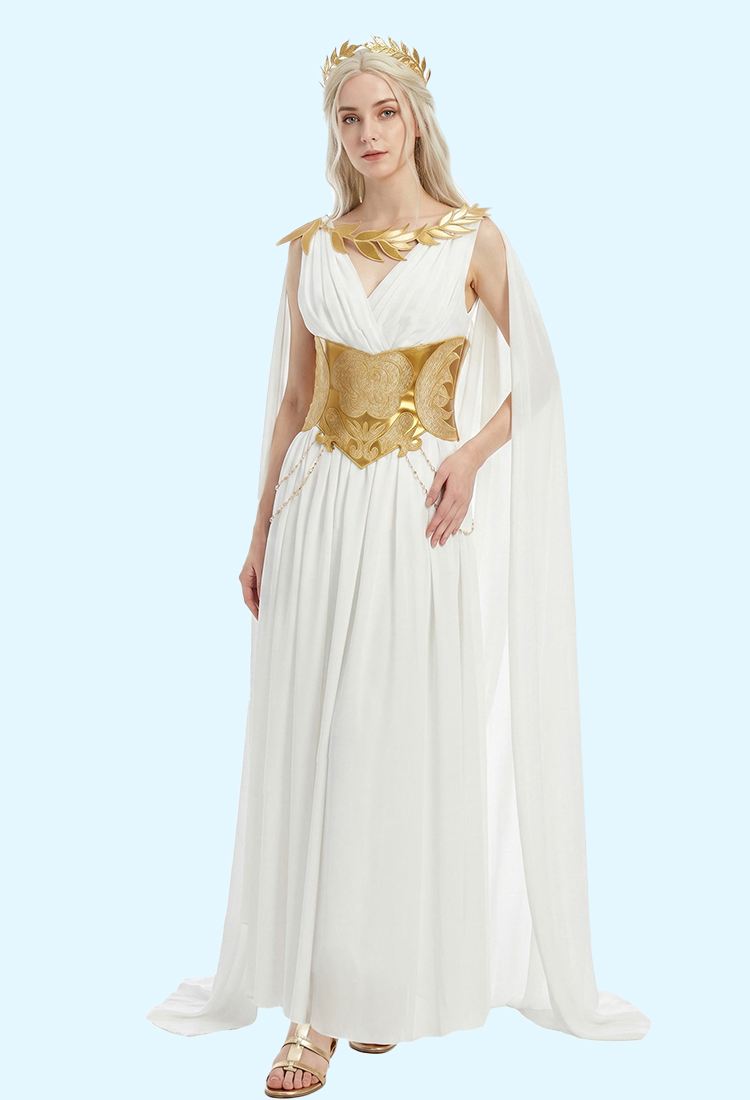 Robe de Déesse Grecque sans Manches en Mousseline avec Cape et Corset