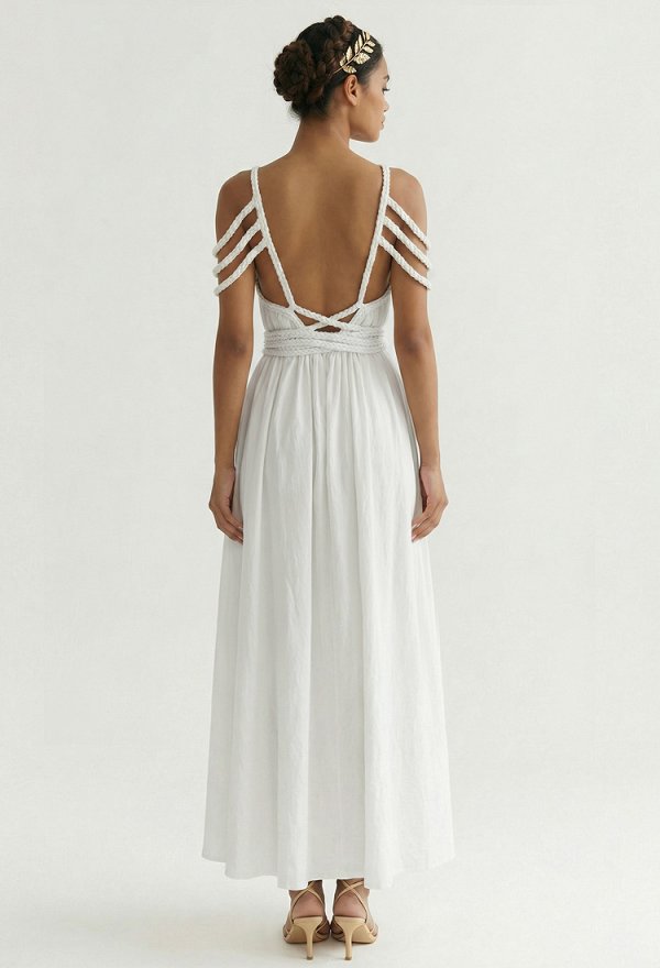 Diosa griega vestido largo vestido de cuerda trenzada minimalista con cinturón