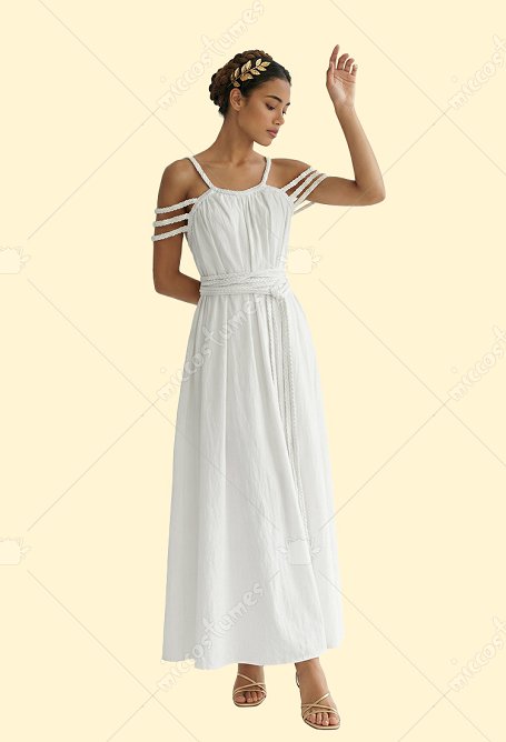Diosa griega vestido largo vestido de cuerda trenzada minimalista con cinturón