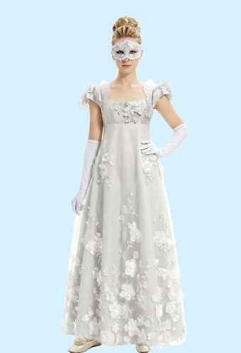 Regency-era Ball Gown Dress with Mask and Gloves