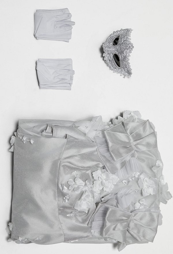 Regency-era Ball Gown Dress with Mask and Gloves