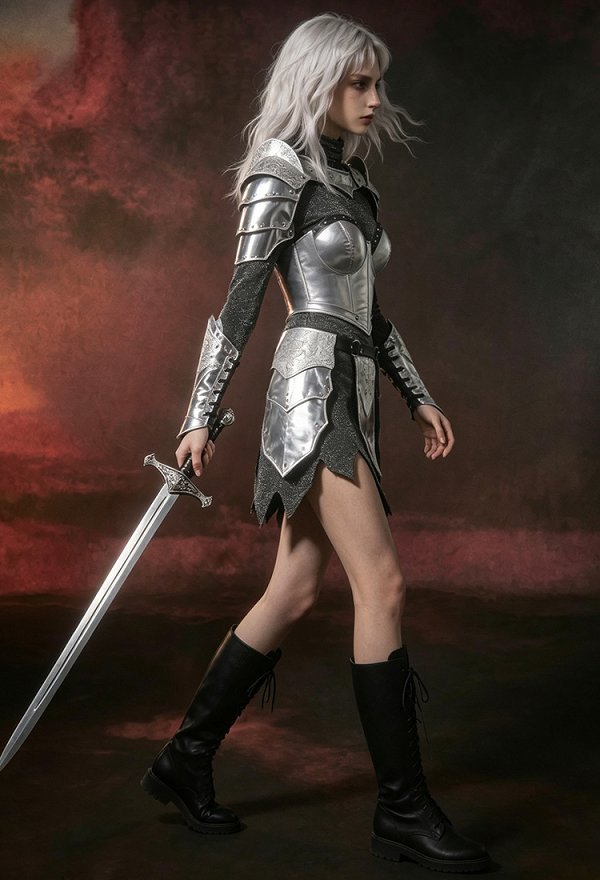 Daizbella Medieval Chainmail Mujer Guerrero Traje Irregular Falda Interior Hombro Armadura y Corset