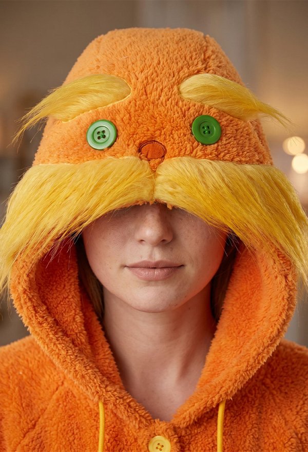 The Lorax Orange Plush Onesie Halloween Loungewear Hooded Jumpsuit