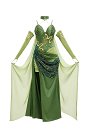 Vestido de Halloween Medusa Verde Vestido de Tirantes Estilo Elfo con Capa y Guantes