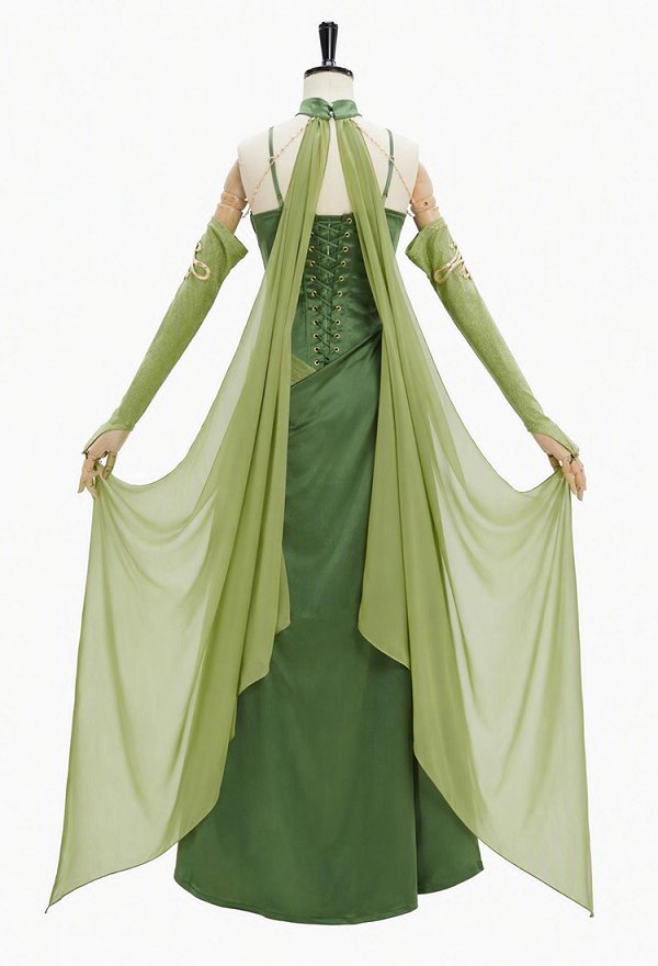 Halloween Medusa Green Dress Elf-style Cami Dress with Cape and Gloves