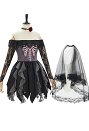 Vestido de Novia Zombie de Halloween con Estampado de Cráneo Vestido de Hombro con Velo y Gargantilla