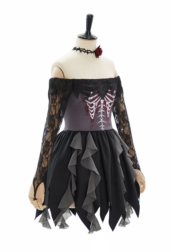 Vestido de Novia Zombie de Halloween con Estampado de Cráneo Vestido de Hombro con Velo y Gargantilla Vestido de Novia Zombie de Halloween con Estampado de Cráneo Vestido de Hombro con Velo y Gargantilla