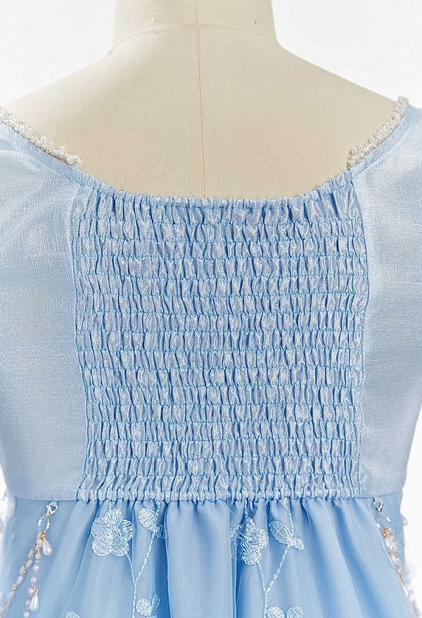Daizbella Hellblaues Kleid aus der Regency-Ära mit hohem Bund Puffärmeln Schal und Taillenkette
