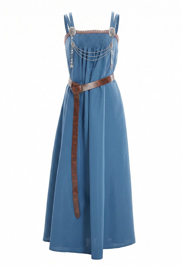 Medieval Viking-style Apron Dress Retro-style Outer Dress with Belt and Brooch