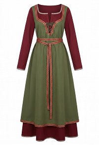 Medieval Viking-style Outfit Set Inner and Outer Dresses with Belt
