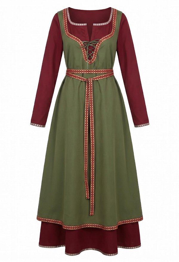 Medieval Viking-style Outfit Set Inner and Outer Dresses with Belt