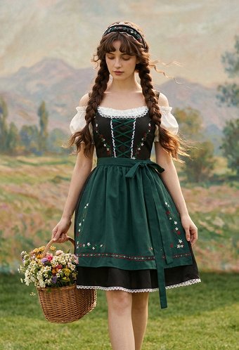 Traje Bávaro Oktoberfest Vestido Dirndl Alemán Bordado con Delantal y Blusa