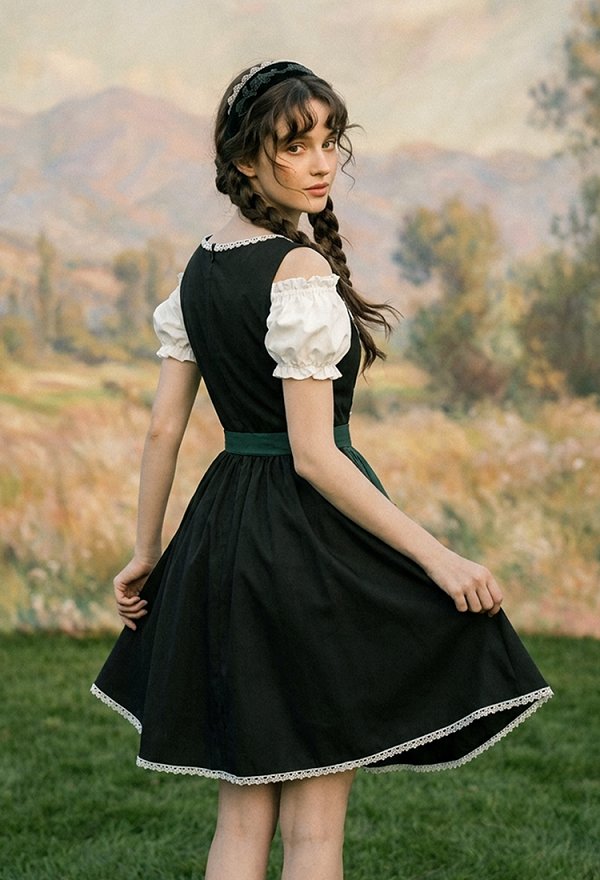 Daizbella Oktoberfest Bavarian Attire German Dirndl Embroidered Dress with Apron and Blouse