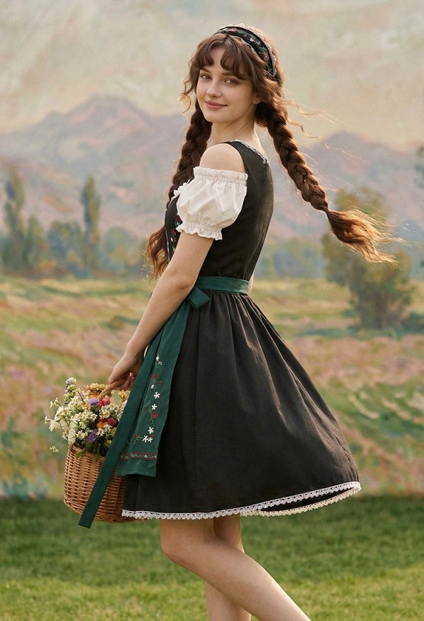 Daizbella Oktoberfest Bavarian Attire German Dirndl Embroidered Dress with Apron and Blouse