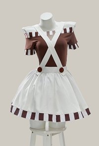 Halloween Schokoladenfabrik Arbeiterin Kostüm Schulterfreies Top und Trägerrock mit Perücke und Socken