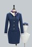 Ensemble d'uniforme d'hôtesse de l'air bleu marine veste et jupe avec chapeau et foulard