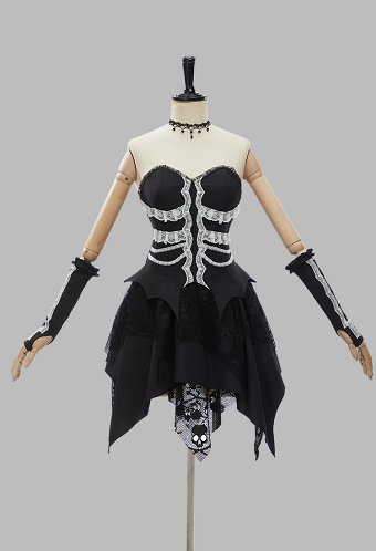 Conjunto de Esqueleto de Encaje Gótico de Halloween con Top Corsé y Falda con Guantes y Choker