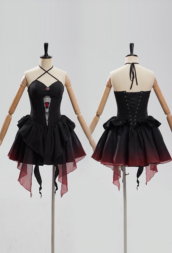 Halloween Magical Mothman Costume Halter-neck Corset Dress and Cape with Fur Collar and Headband