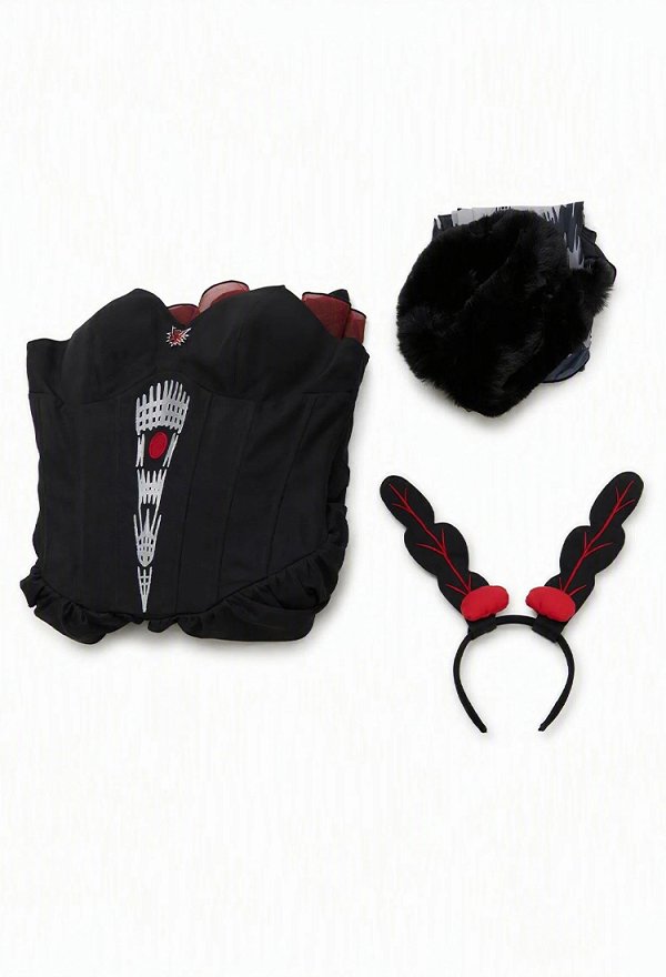 Halloween Magical Mothman Costume Halter-neck Corset Dress and Cape with Fur Collar and Headband